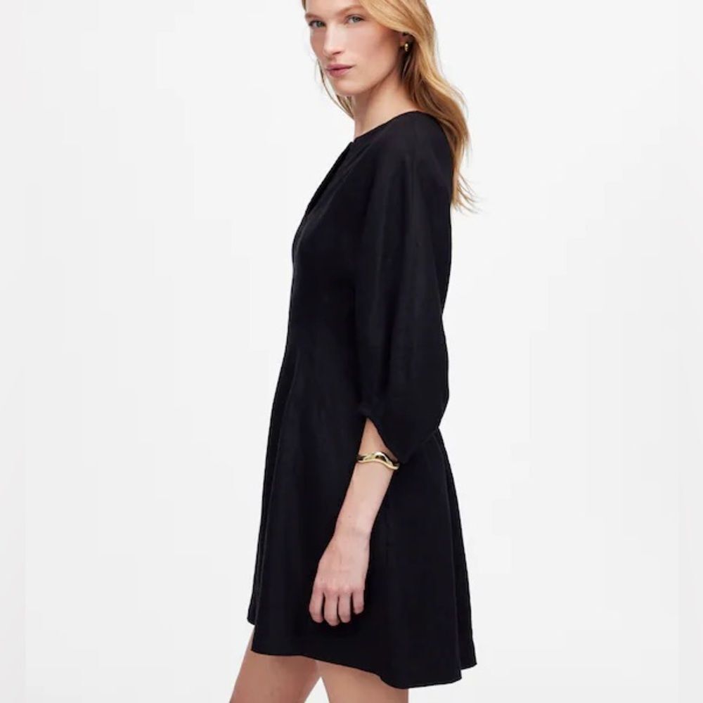 MADEWELL Black Splitneck Mini Dress in 100% Linen Size 8 - Picture 3 of 6